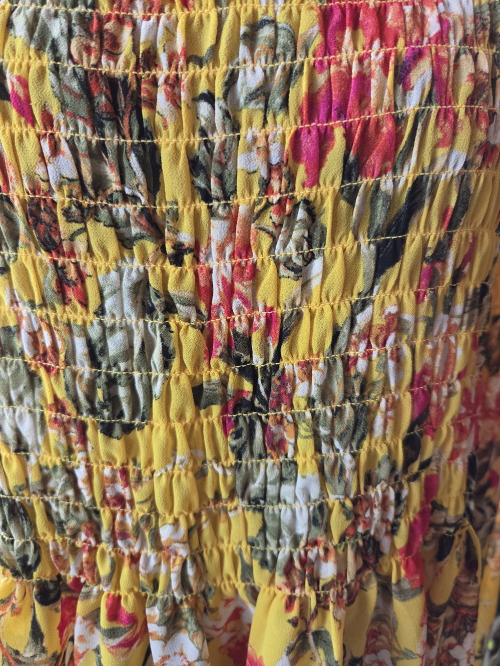 Rose & Olive Yellow Floral Flouncy Gathered Tunic Blouse Size L - Picture 7 of 11